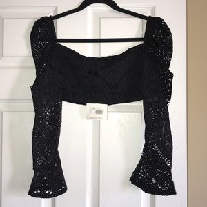 Missguided Black Lace Crop Top with Square Neck